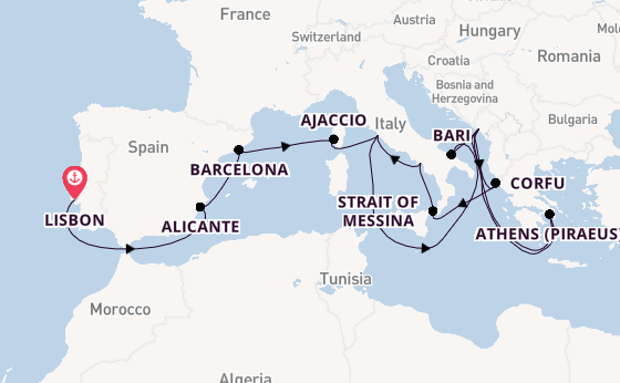 Mediterranean Sea from Lisbon, Portugal with the Oosterdam