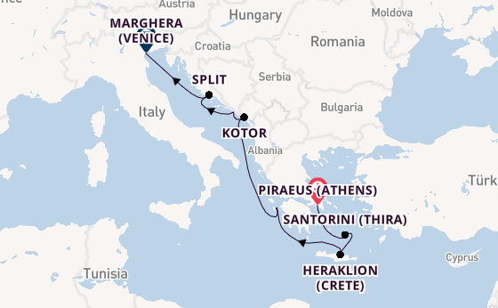 Eastern Mediterranean from Piraeus (Athens), Greece with the Costa Deliziosa
