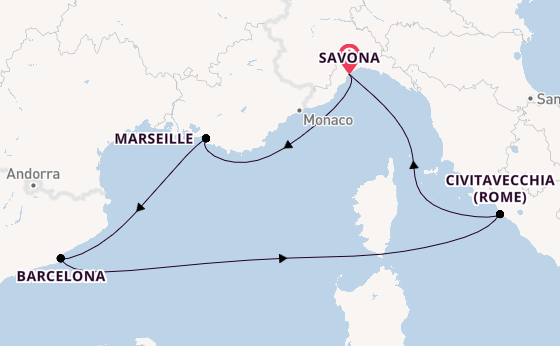 Westelijke Middellandse Zee vanaf Savona, Italië met de Costa Pacifica