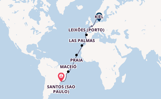 Transatlantik ab Santos (Sao Paulo), Brasilien auf der Costa Diadema