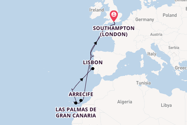 Canary Islands from Southampton, England with the Arcadia