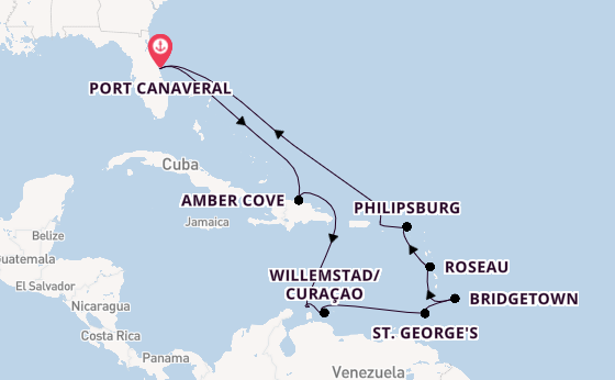 Caribbean from Port Canaveral, Florida, USA with the Carnival Firenze