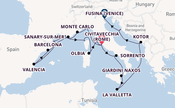 Westelijke Middellandse Zee vanaf Civitavecchia (Rome), Italië met de Seabourn Ovation