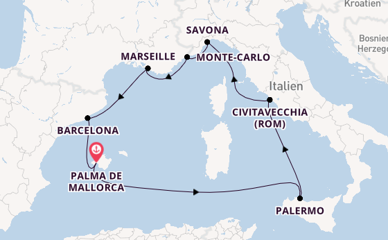 Westliches Mittelmeer ab Palma de Mallorca, Spanien auf der Costa Toscana