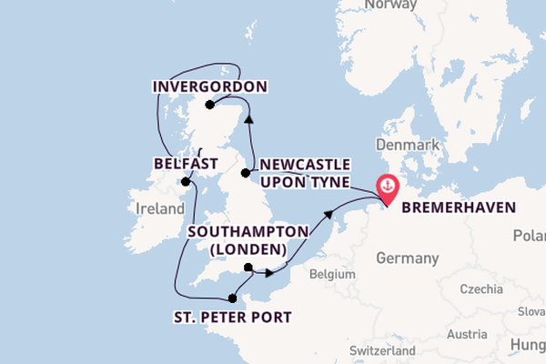 Verenigd Koninkrijk vanaf Bremerhaven, Duitsland met de Mein Schiff 3