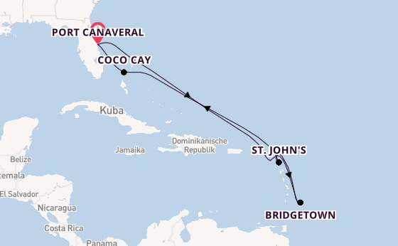 Karibik ab Port Canaveral, USA auf der Adventure of the Seas