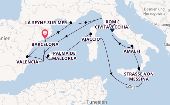 Westliches Mittelmeer ab Barcelona, Spanien auf der Queen Victoria