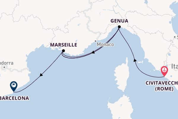 Westelijke Middellandse Zee vanaf Civitavecchia (Rome), Italië met de MSC Magnifica