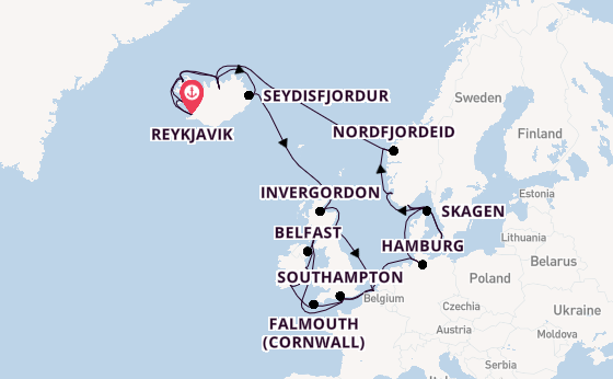 British Isles from Reykjavik, Iceland with the Regal Princess