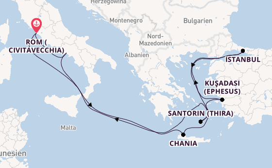 Mittelmeer ab Civitavecchia (Rom), Italien auf der Celebrity Ascent
