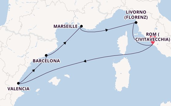 Westliches Mittelmeer ab Civitavecchia (Rom), Italien auf der MSC Sinfonia