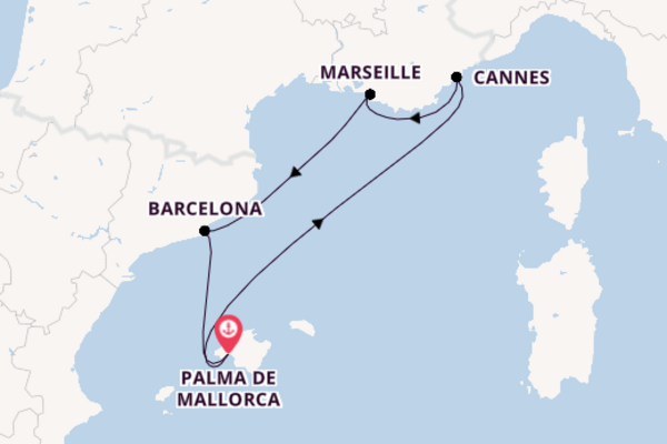 Westelijke Middellandse Zee vanaf Palma de Mallorca, Mallorca, Spanje met de Mein Schiff Relax