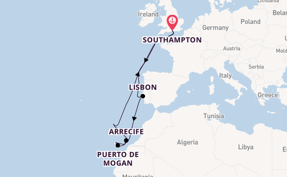Canary Islands from Southampton, England with the Queen Anne