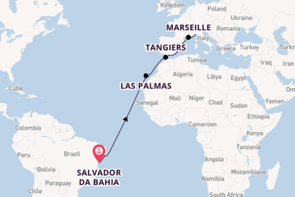 Transatlantic from Salvador da Bahia, Brazil with the MSC Grandiosa