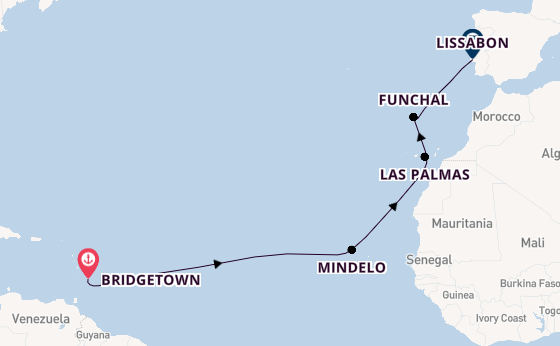 Portugal vanaf Bridgetown, Barbados met de Silver Spirit