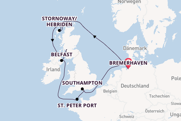Vereinigtes Königreich ab Bremerhaven, Deutschland auf der Mein Schiff 3