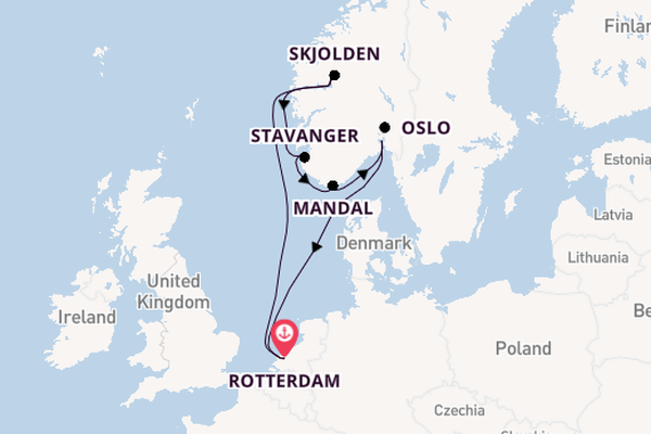 Noorwegen vanaf Rotterdam, Nederland met de Rotterdam