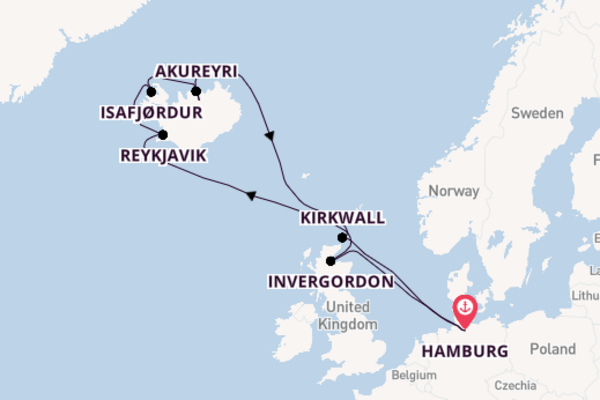 Arctica vanaf Hamburg, Duitsland met de MSC Preziosa