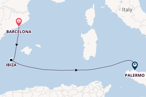 Western Mediterranean from Barcelona, Spain with the Costa Smeralda