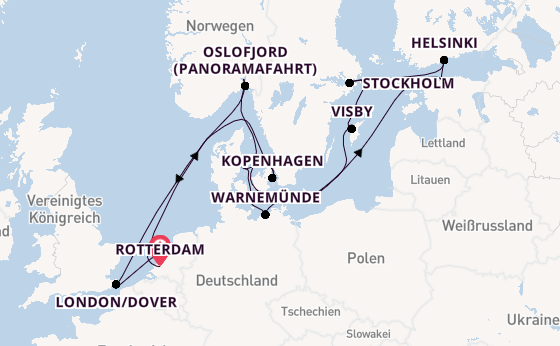 England ab Rotterdam, Niederlande auf der Nieuw Statendam