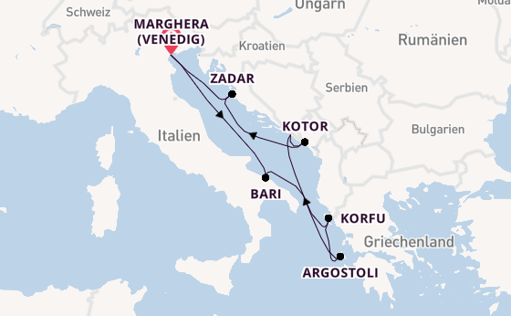 Mittelmeer ab Marghera (Venedig) auf der Costa Deliziosa