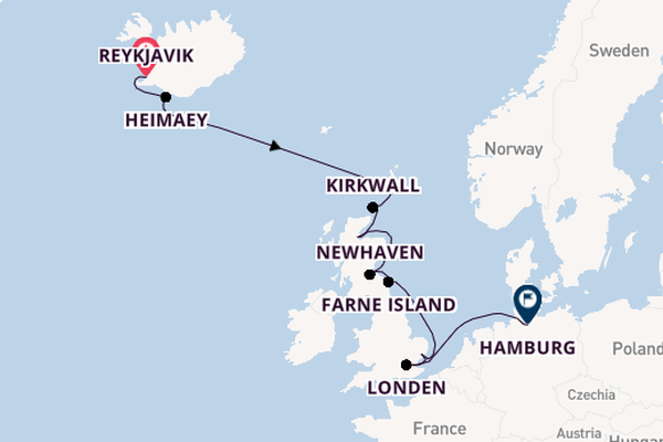 Verenigd Koninkrijk vanaf Reykjavik, IJsland met de HANSEATIC spirit