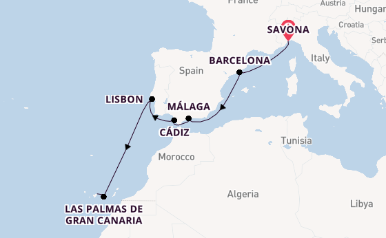 Western Mediterranean from Savona, Italy with the Costa Diadema