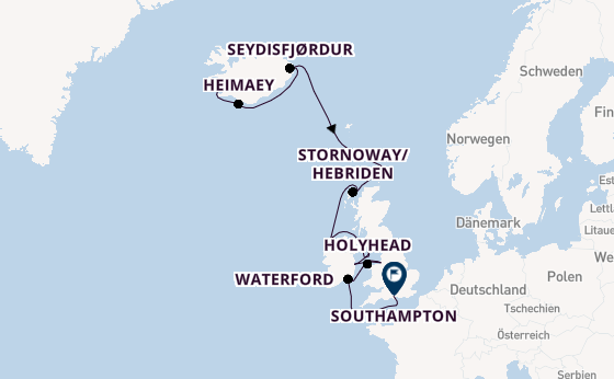 Britische Inseln ab Reykjavik, Island auf der Seven Seas Mariner