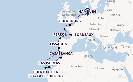 Kanarische Inseln ab Málaga, Spanien auf der MS Hamburg