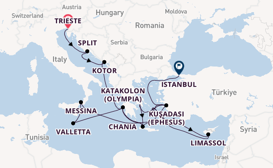 Eastern Mediterranean from Trieste, Italy with the Enchanted Princess