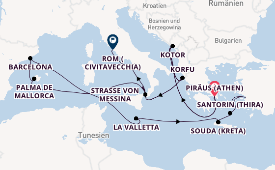 Mittelmeer ab Piräus (Athen), Griechenland auf der Oosterdam