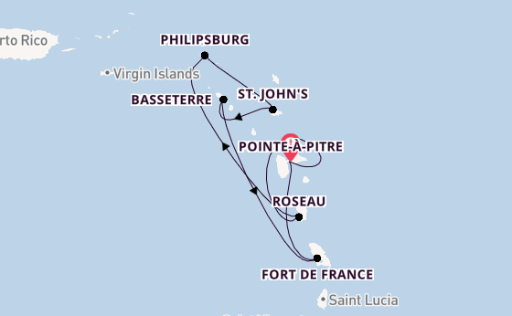 Southern Caribbean from Pointe-à-Pitre, Guadeloupe with the MSC Meraviglia