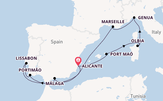 Westelijke Middellandse Zee vanaf Alicante, Spanje met de MSC Sinfonia
