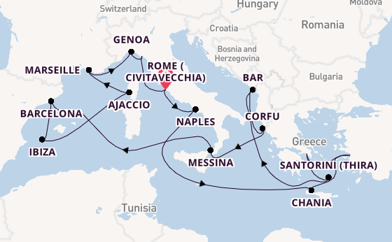 Mediterranean from Rome (Civitavecchia), Italy with the Sun Princess