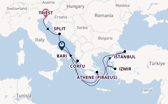 Middellandse Zee vanaf Triëst, Italië met de MSC Splendida