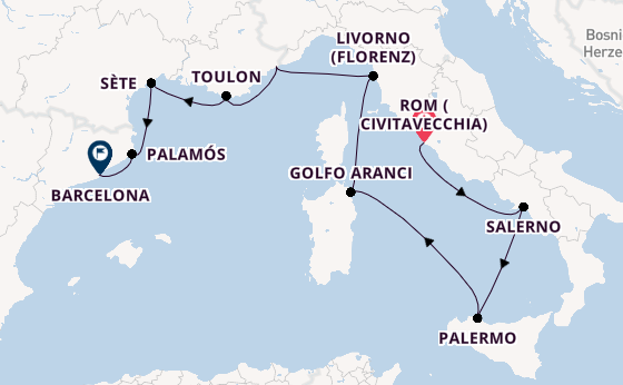 Westliches Mittelmeer ab Civitavecchia (Rom), Italien auf der Allura 