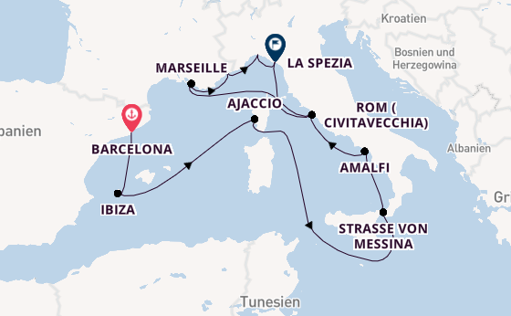 Westliches Mittelmeer ab Barcelona, Spanien auf der Queen Victoria