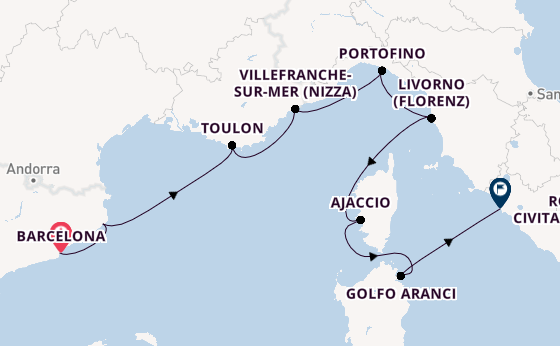 Westliches Mittelmeer ab Barcelona, Spanien auf der Seven Seas Prestige