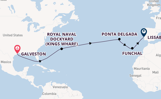 trans-Atlantisch vanaf Galveston, Verenigde Staten met de Carnival Miracle