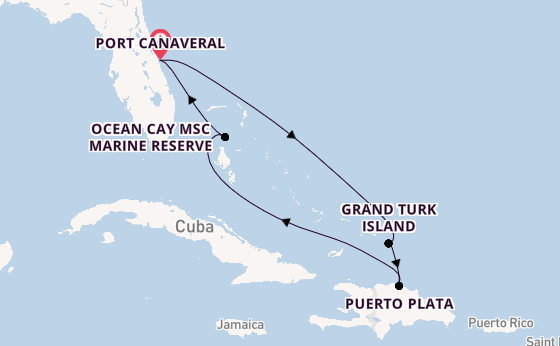 Caribbean from Port Canaveral, Florida, USA with the MSC World Atlantic