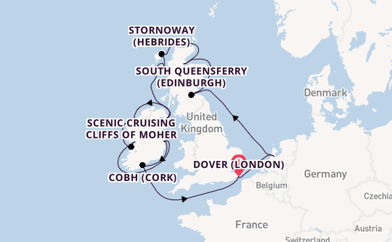 British Isles from Dover (London), England, United Kingdom with the Nieuw Statendam
