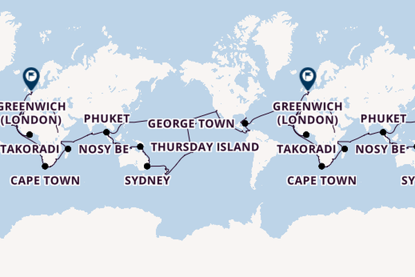 Round-the-World Trip from Fort Lauderdale (Port Everglades), Florida, USA with the Viking Sky