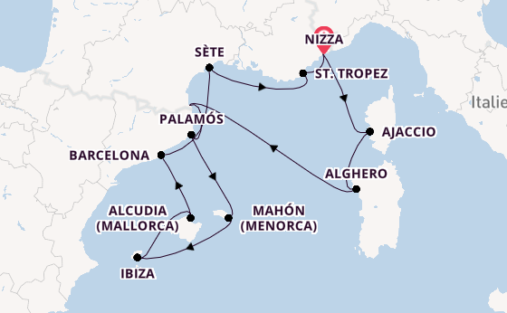 Westliches Mittelmeer ab Nizza, Frankreich auf der Silver Shadow