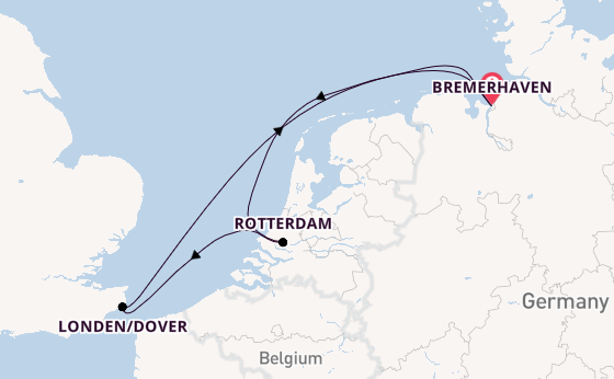 Engeland vanaf Bremerhaven, Duitsland met de Mein Schiff 2 