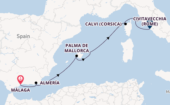 Westelijke Middellandse Zee vanaf Málaga, Spanje met de Star Clipper