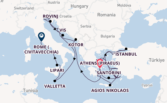 Eastern Mediterranean from Athens (Piraeus), Greece with the Seabourn Ovation 