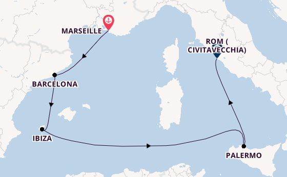 Westliches Mittelmeer ab Marseille, Frankreich auf der Costa Smeralda