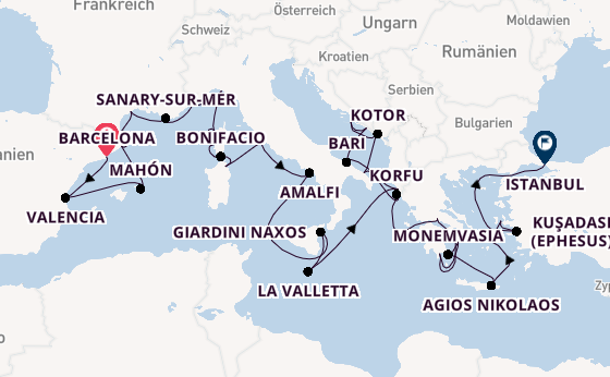 Mittelmeer ab Barcelona, Spanien auf der Seabourn Ovation