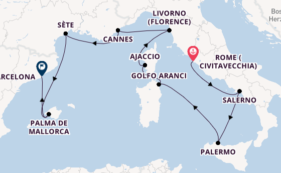Western Mediterranean from Rome (Civitavecchia), Italy with the Allura