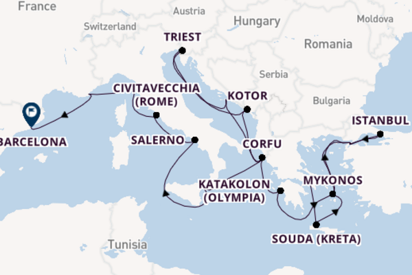 Middellandse Zee vanaf Athene (Piraeus), Griekenland met de Oosterdam